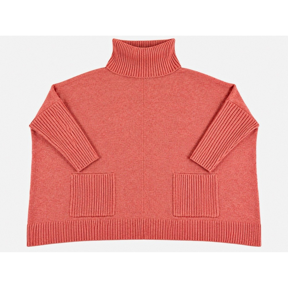 LOFT Pink Ribbed Knit Turtleneck Dolman Sleeve Pullover Sweater Pockets S